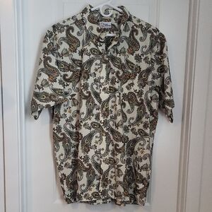 Reyn Spooner Cream and Brown Casual Button Down Shirt